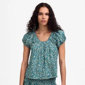 Madewell Teal and Cream Floral Blouse